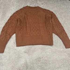 Cinnamon colored cable crew neck sweater